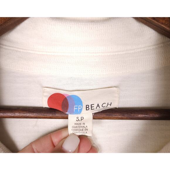 FP Beach by Free People Button Down Textured Sweater Top Ivory Size S Oversized - Picture 2 of 16